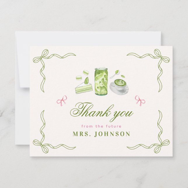 Cartão De Agradecimento She Found Her Perfect Matcha Bow Bridal Shower  (Frente)