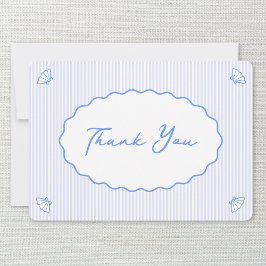 Cartão De Agradecimento Shell de Strike Azul-Chic e Branco Costeiro Manusc