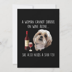 Cartão De Agradecimento Shih Tzu   Uma Mulher Não Pode Viver Só de Vinho