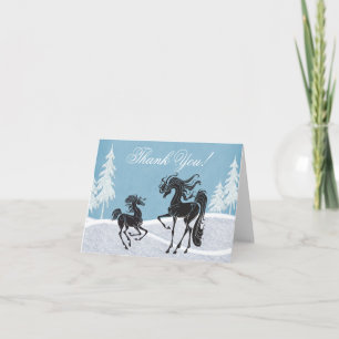 Cartão De Agradecimento Silhouette Mare e Foal Winter Horse
