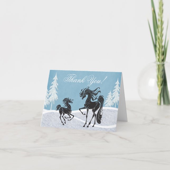 Cartão De Agradecimento Silhouette Mare e Foal Winter Horse (Frente)