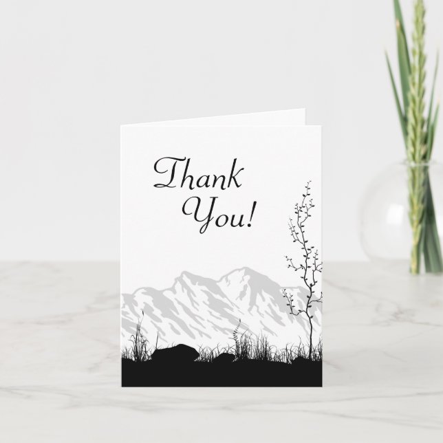 Cartão De Agradecimento Silhouette Mountain Black and White Obrigado (Frente)