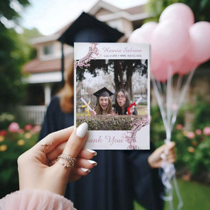 Cartão De Agradecimento Silhueta Feminina Rosa Moderno com Borda de Gradua