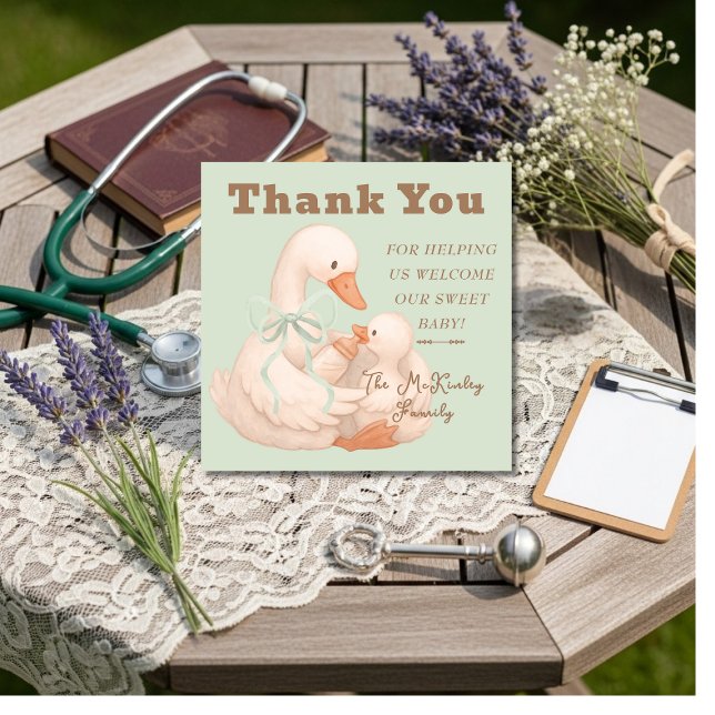 Cartão De Agradecimento Silly Goose Green Labor  Delivery NICU Hospital    (Silly Goose Green Labor Delivery NICU Hospital Thank You Card)