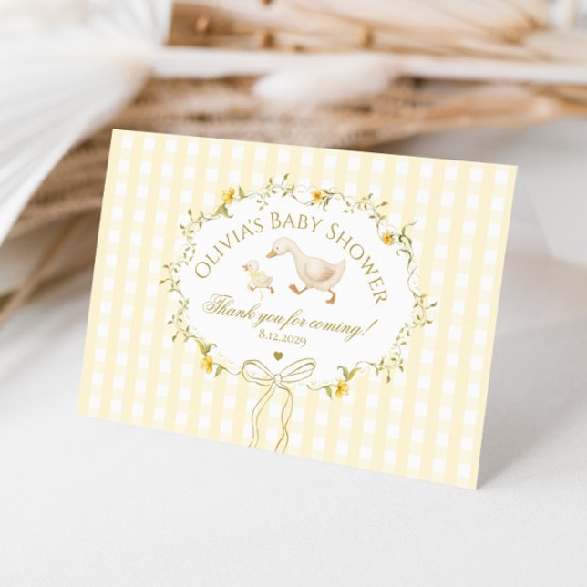 Cartão De Agradecimento Silly Goose Wildflower Gingham Baby Shower (Criador carregado)