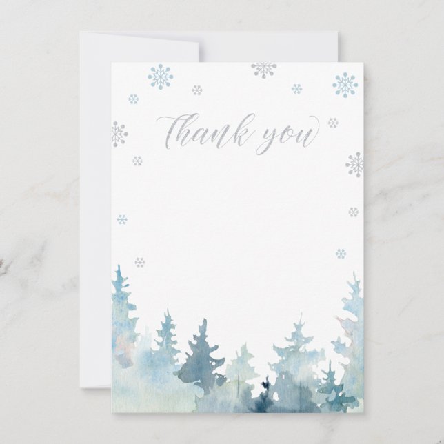 Cartão de Agradecimento Silver & Blue Winter Wonde (Frente)