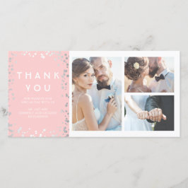 Cartão De Agradecimento Silver Confetti Elegante Casamento Rosa Obrigado