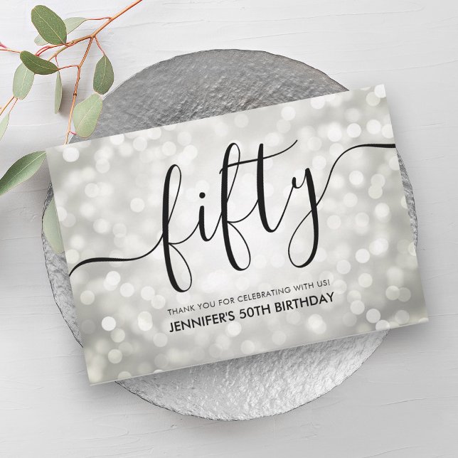 Cartão De Agradecimento Silver Glitter Lights 50º Aniversário Obrigado (Silver Glitter Lights 50th Birthday Thank You)