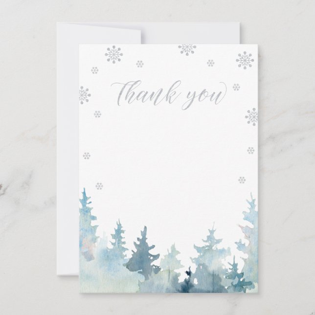 Cartão de Agradecimento Silver Glitter Winter Wond (Frente)