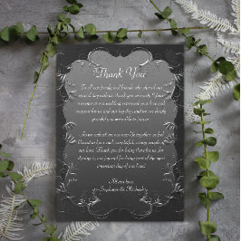 Cartão De Agradecimento Silver Scrolls Cinza Vintage Casamento Obrigado