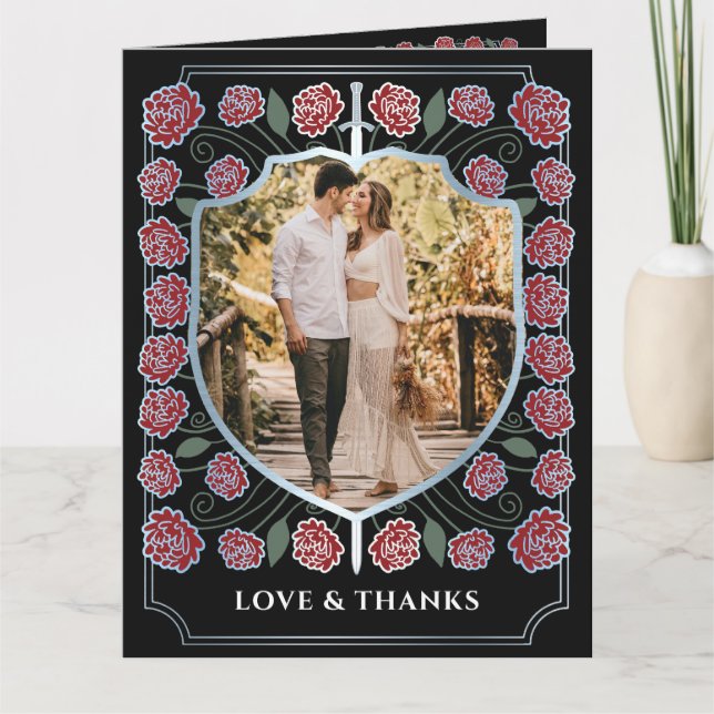 Cartão De Agradecimento Silver Sword Shield Fantasy Casamento Monograma (Frente)