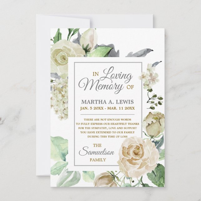 Cartão De Agradecimento Simpatia Adorável Creme de Memória Floral OBRIGADO (Frente)