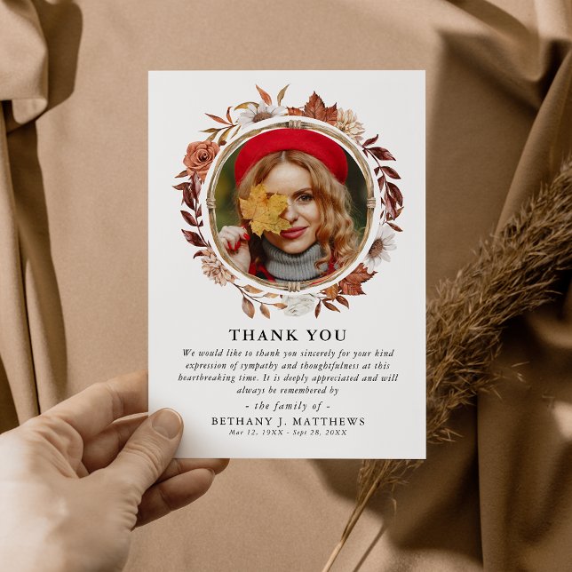 Cartão De Agradecimento Simpatia Autumn Fall Wreath Foto Funeral (Criador carregado)