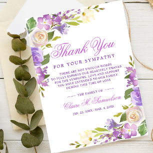 Cartão De Agradecimento Simpatia Bereavement Watercolor Funeral Floral