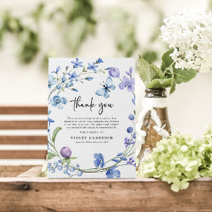 Cartão De Agradecimento Simpatia da Terra de Flor Selvagem Azul e Púrpura
