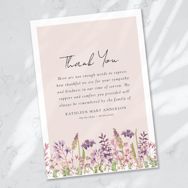 Cartão De Agradecimento Simpatia de flor selvagem Funeral (Criador carregado)