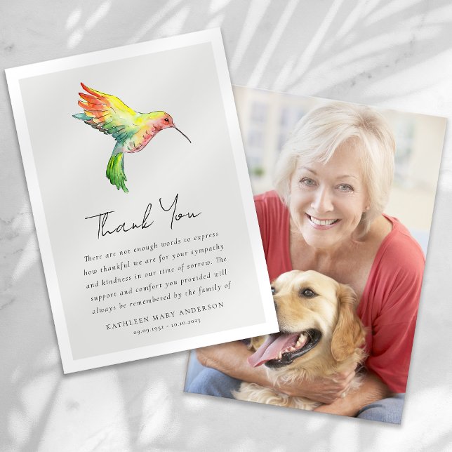 Cartão De Agradecimento Simpatia de Foto de Hummingbird Funeral (Criador carregado)