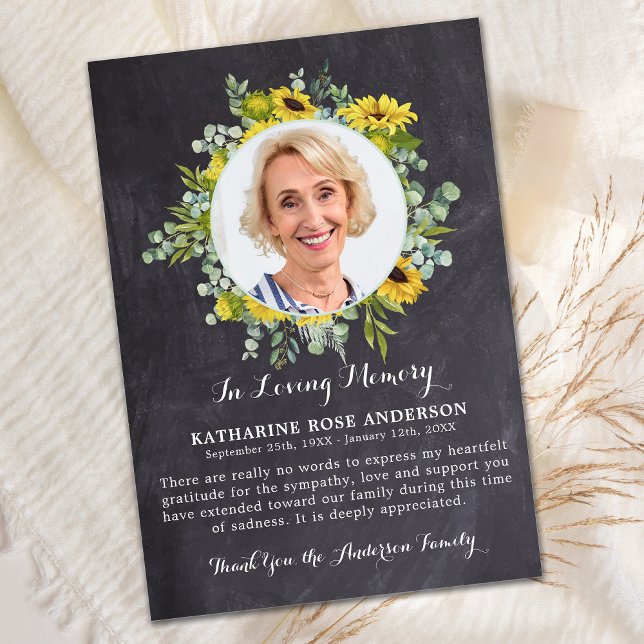 Cartão De Agradecimento Simpatia de Foto do Enxerto Funeral de Girassol Eu (Criador carregado)