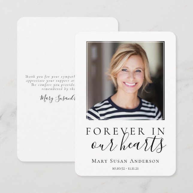 Cartão De Agradecimento Simpatia de Foto Minimalista Funeral (Frente/Verso)