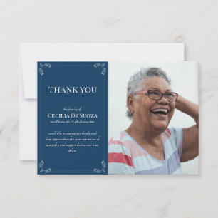 Cartão De Agradecimento Simpatia de Foto Personalizada Azul Escuro Funeral