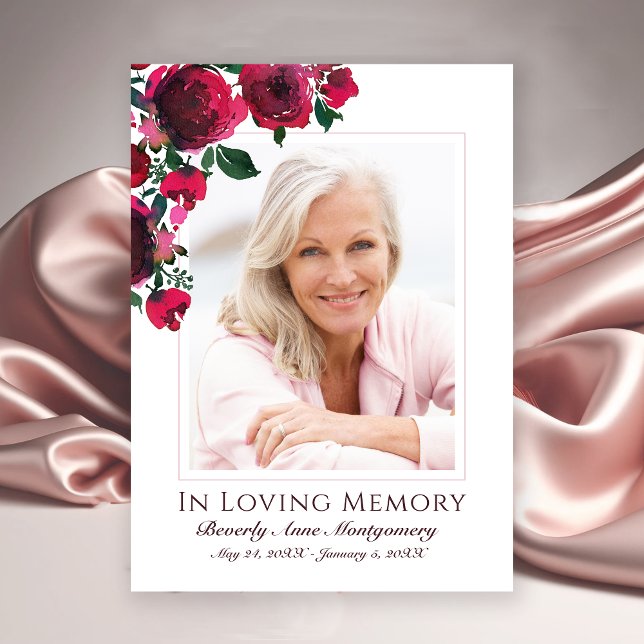Cartão De Agradecimento Simpatia Elegante Rosa vermelha Foto Floral Funera (Elegant Red Roses Photo Funeral Thank you card)