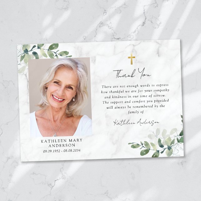 Cartão De Agradecimento Simpatia Eucalyptus Cross Foto Funeral (Criador carregado)