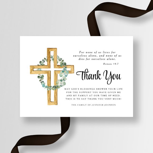 Cartão De Agradecimento Simpatia Eucalyptus Cross Funeral (Sympathy Eucalyptus Cross Funeral Thank You Card)
