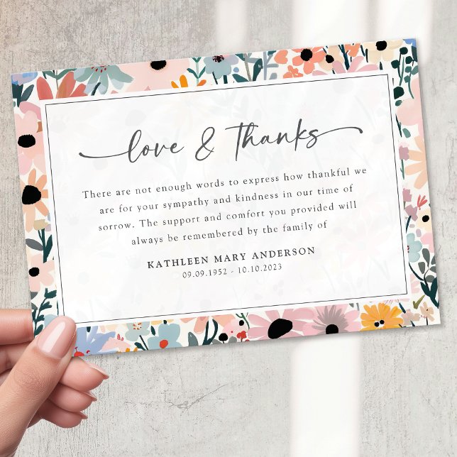 Cartão De Agradecimento Simpatia Floral da Cinza Rosa bonito Funeral (Criador carregado)
