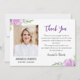 Cartão De Agradecimento Simpatia Flores Púrpura e Rosa Foto Funeral