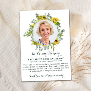Cartão De Agradecimento Simpatia Fotográfica de Sunflower Funeral Eucalypt