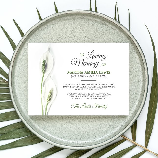 Cartão De Agradecimento Simpatia Funeral Calla Lily Flowers Obrigado (Criador carregado)