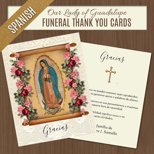 Cartão De Agradecimento Simpatia Funeral Espanhola Caro Sagrado Obrigado (Our Lady of Guadalupe Spanish Catholic Funeral Thank you Cards)