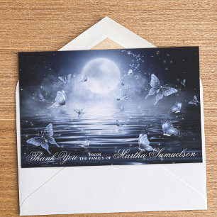 Cartão De Agradecimento Simpatia Funeral Foto da Borboleta Azul Meia-Noite