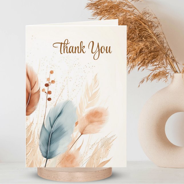 Cartão De Agradecimento Simpatia Funeral Pampas Grass Boho Beige FOTO (Sympathy Funeral Pampas Grass Beige Blue PHOTO Thank You Card)