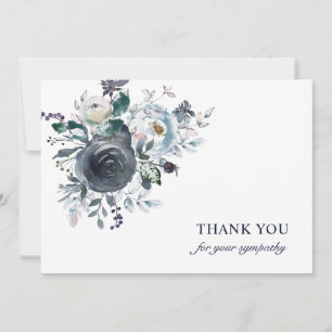 Cartão De Agradecimento Simpatia funerária Obrigado Blue Watercolor Floral