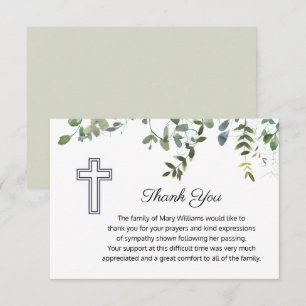 Cartão De Agradecimento Simpatia Greenery com Funeral Cruzado Obrigado