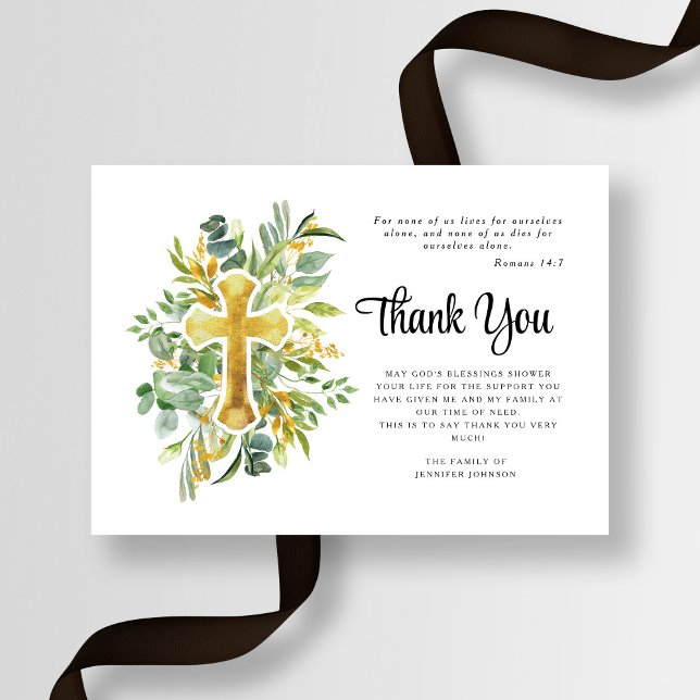 Cartão De Agradecimento Simpatia Greenery Cross Funeral (Sympathy Greenery Cross Funeral Thank You Card)