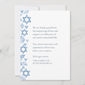 Cartão De Agradecimento Simpatia judaica Estrelas Azuis Modernas de Aquare