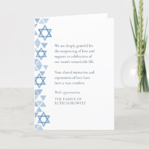Cartão De Agradecimento Simpatia judaica Estrelas Azuis Modernas de Aquare