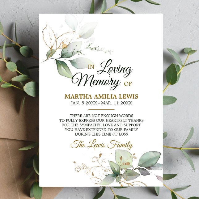 Cartão De Agradecimento Simpatia Memória Greenery Dourado OBRIGADO | FOTO (Criador carregado)