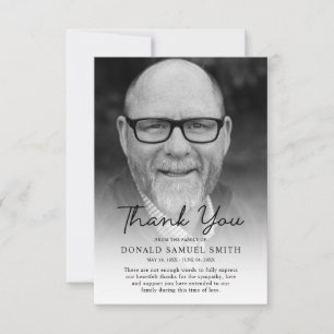 Cartão De Agradecimento Simpatia Memorial Preta e Branca Foto Funeral
