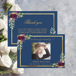 Cartão De Agradecimento Simpatia obrigado azul de burgundy floral