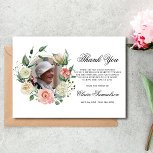 Cartão De Agradecimento Simpatia Obrigado Memorial Pink Floral PHOT)