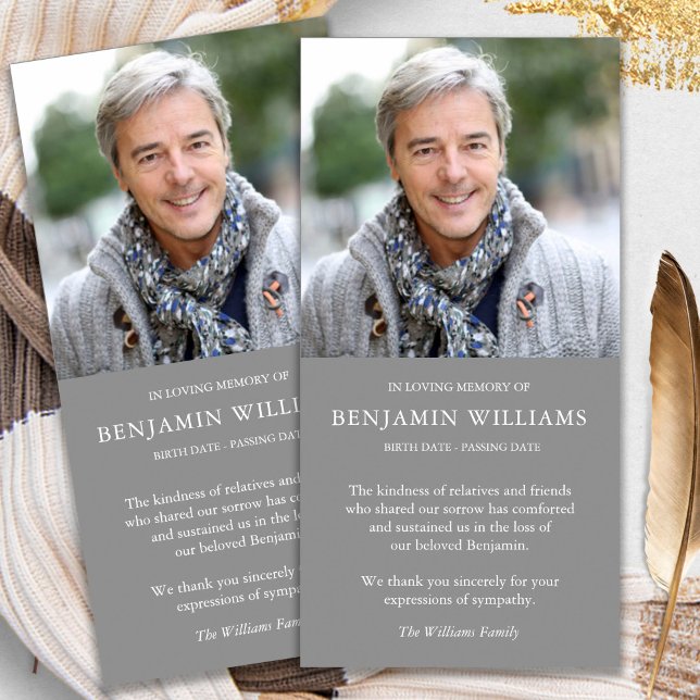 Cartão De Agradecimento Simpatia Perda Cinza Fotográfica Funeral Obrigado  (funeral thank you cards, bereavement, elegant, simple, celebration of life, sympathy card)