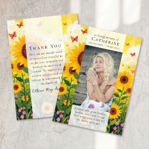 Cartão De Agradecimento Simpatia por Foto Sunflower Memorial Funeral