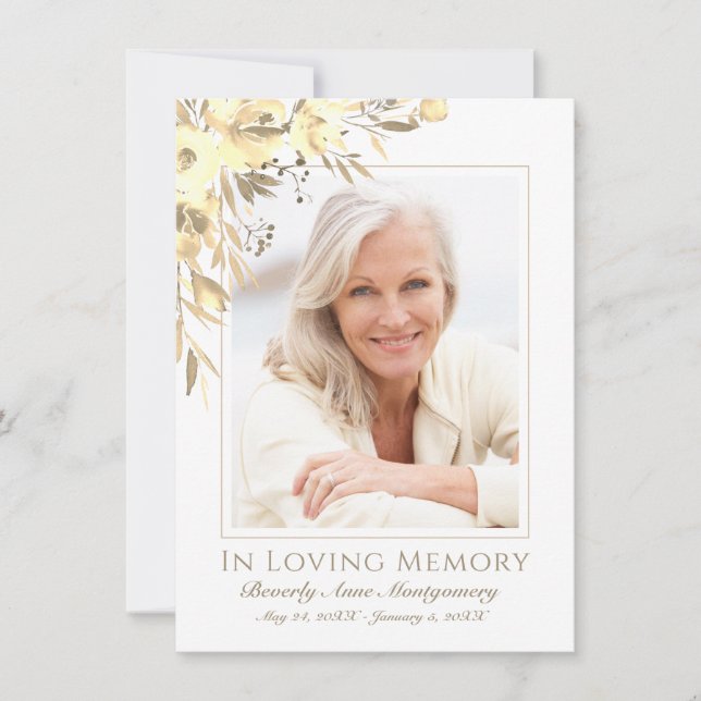 Cartão De Agradecimento Simpatia Rosa Amarela Foto Floral Memória Funeral (Frente)