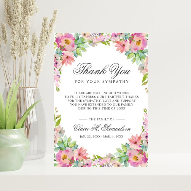 Cartão De Agradecimento Simpatia Serviço Memorial Funeral Floral Suculente (Sympathy Memorial Service Succulent Floral Funeral Thank You Card)