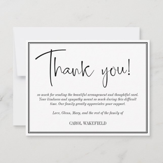 Cartão De Agradecimento Simple Black White Sympathey Obrigado (Frente)