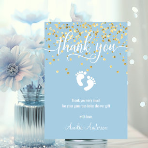 Cartão De Agradecimento Simple Blue Gold THANK YOU Baby Shower BOY PHOTO