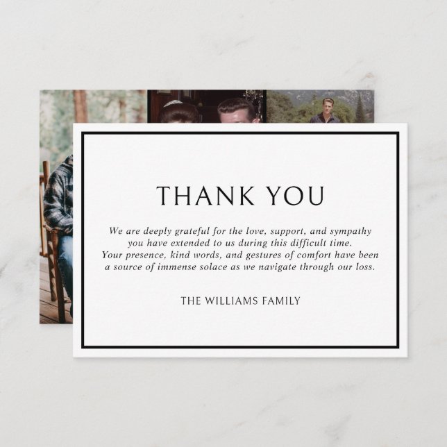 Cartão De Agradecimento Simple Classic Black Frame Funeral Sympathy Photos (Frente/Verso)